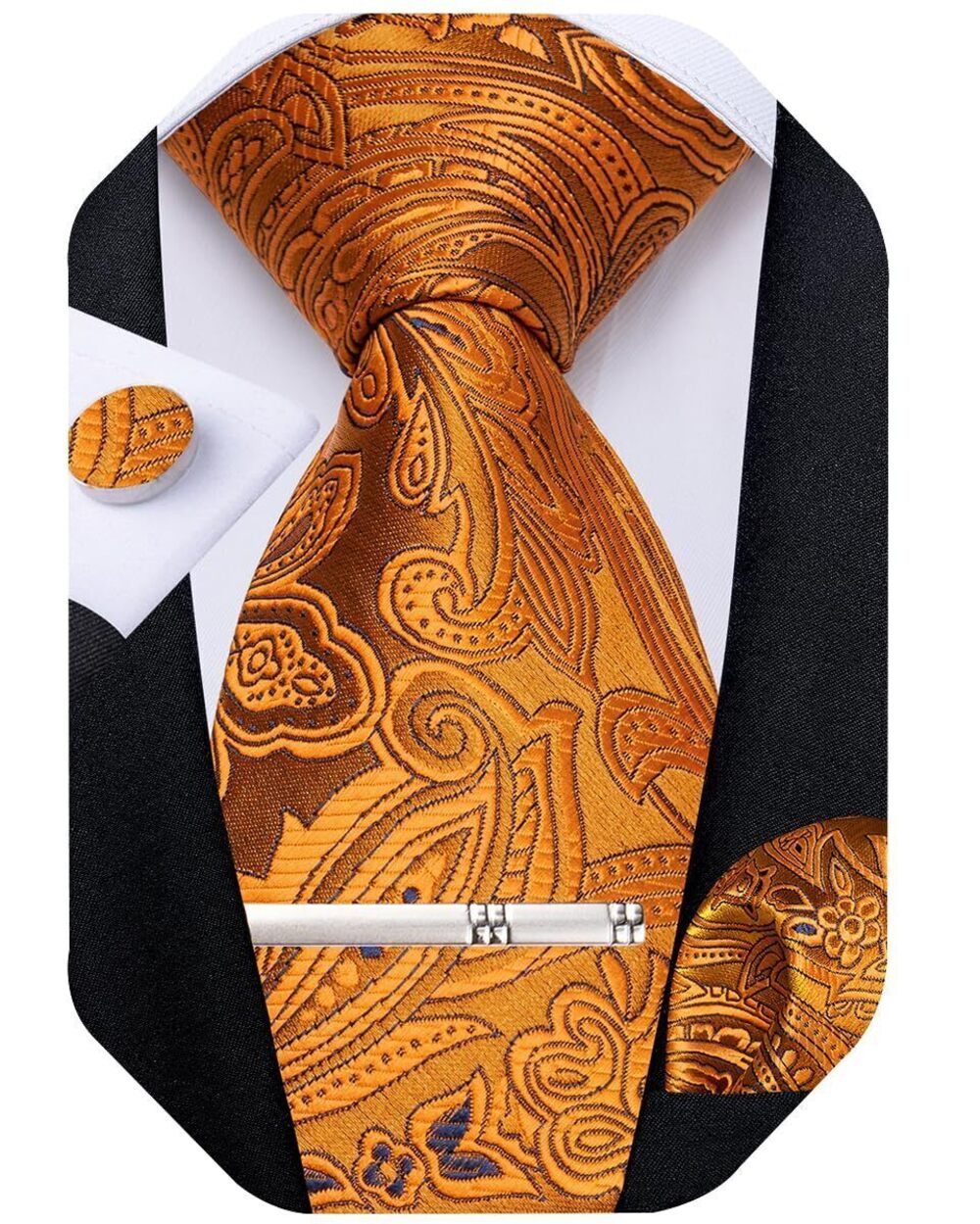 6835 Silk Paisley Ties Woven Necktie and Pocket Square Tie Clip Cufflinks
